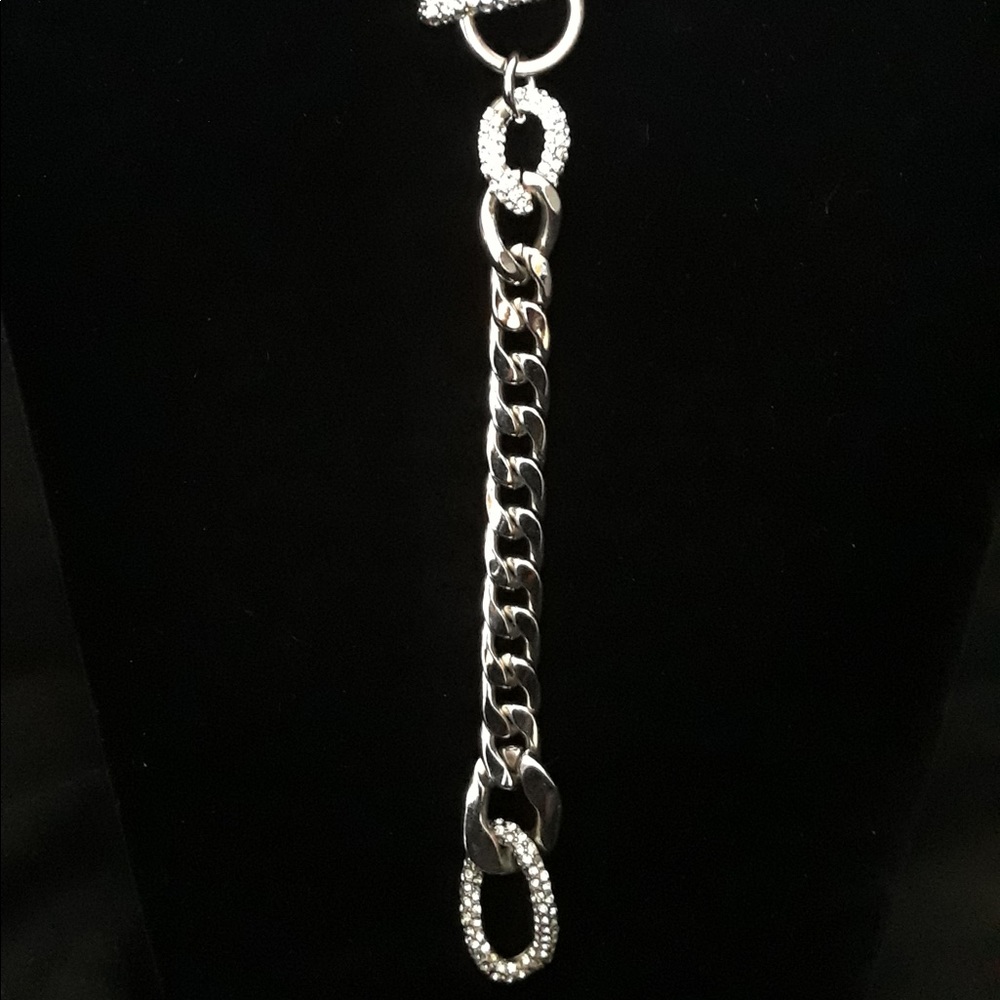 Silver Lariat Necklace with Rhinestone Accents - Picture 2 of 2